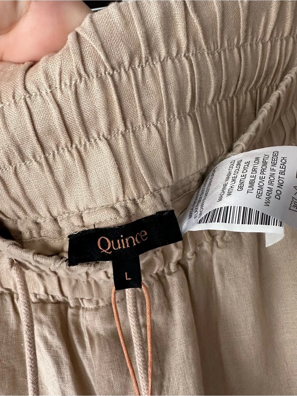 Quince European Linen Wide Leg Pull On Driftwood Tan Pants L New with Tags